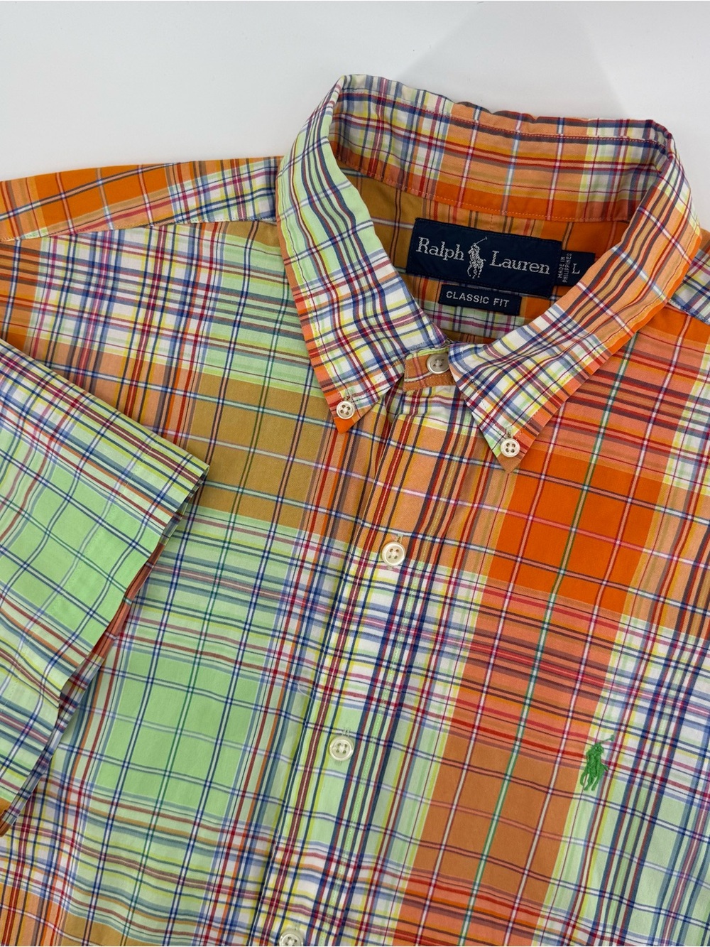 Polo Ralph Lauren Shirt Mens Large Madras Plaid Short Sleeve Pony Classic Fit
